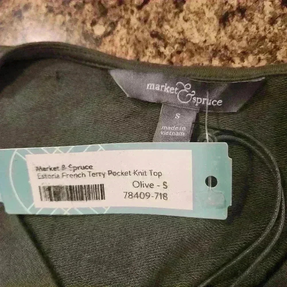 NWT Market & Spruce Olive Estoria French Terry Pocket Knit Long-Sleeve Top - Picture 4 of 11
